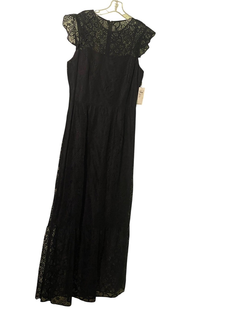 NWT-Lauren Ralph Lauren black lace maxi with flutter sleeves. Size 12. - Picture 4 of 10